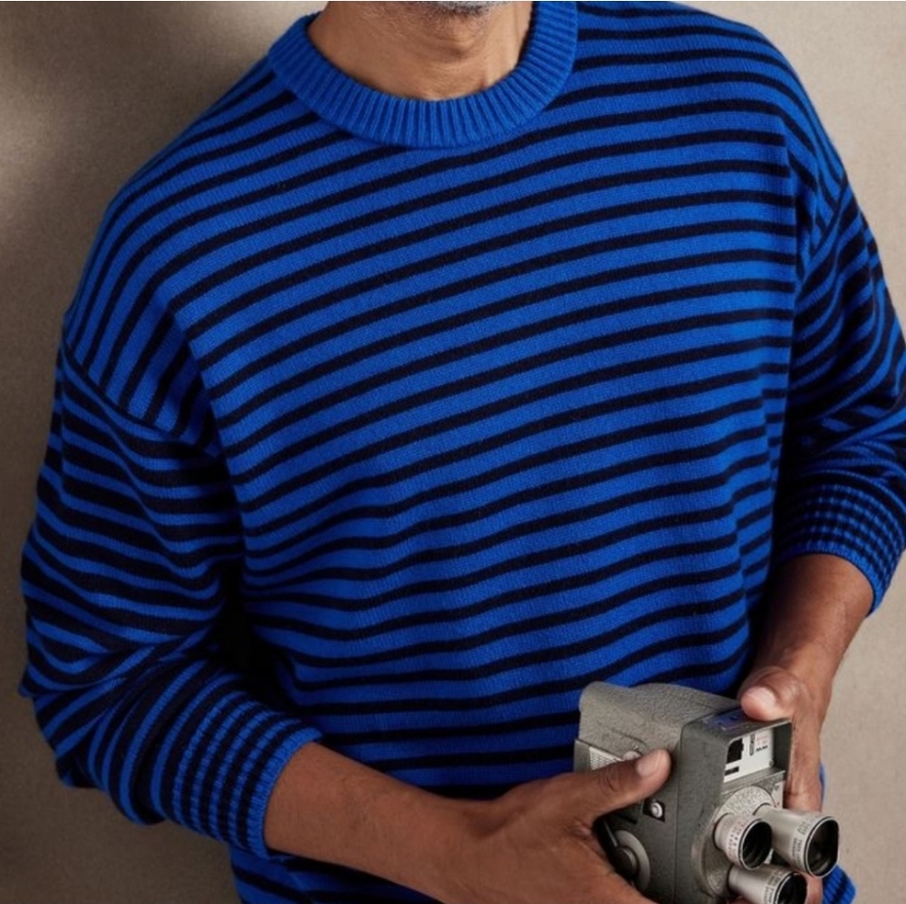 NWT Banana Republic Merino Wool Cashmere Blue Men's Stripped Sweater -size small